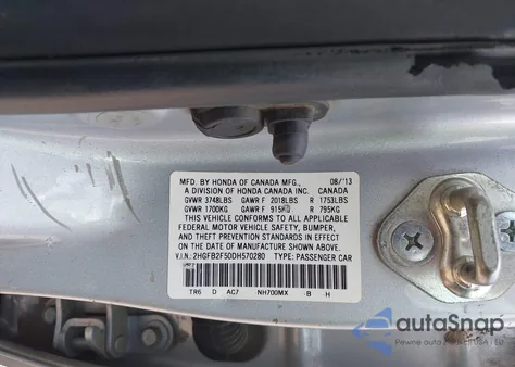 2013 Honda Civic Lx из США, поврежденный, VIN 2HGFB2F50DH570280